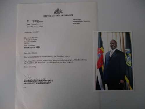 AUTOGRAPHED / SIGNED - PRESIDENT OF DOMINICA  DR. NICHOLAS LIVERPOOL