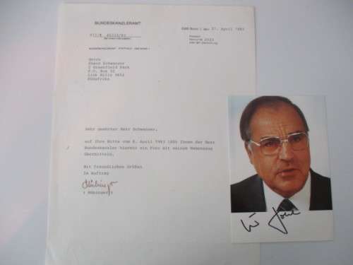 AUTOGRAPHED / SIGNED - HELMUT KOHL -  GERMAN CHANCELLOR