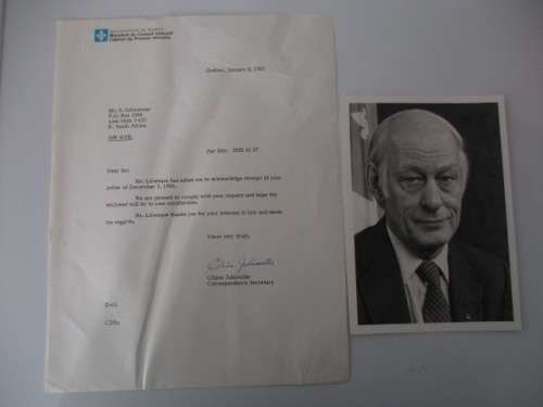 AUTOGRAPHED / SIGNED - PRIME MINISTER OF QUEBEC RENE LEVESQUE 1977