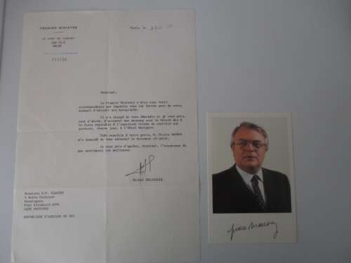 PRINTED AUTOGRAPH PIERRE MAUROY PAST PRIME MINISTER OF FRANCE