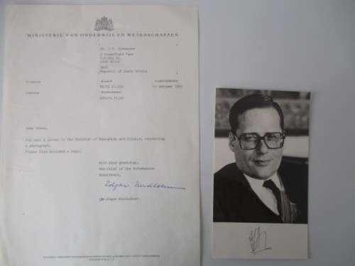 PRINTED AUTOGRAPH  - DUTCH MINISTER DR. W. J. DEETMAN AND LETTER