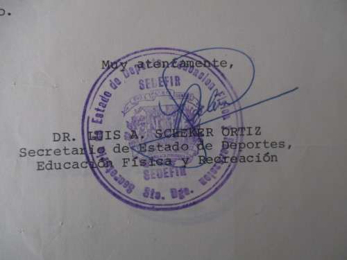 AUTOGRAPHED / SIGNED - DR. LUIS SCHEKER ORTIZ  1984 VICE PRES OF DOMINIGO