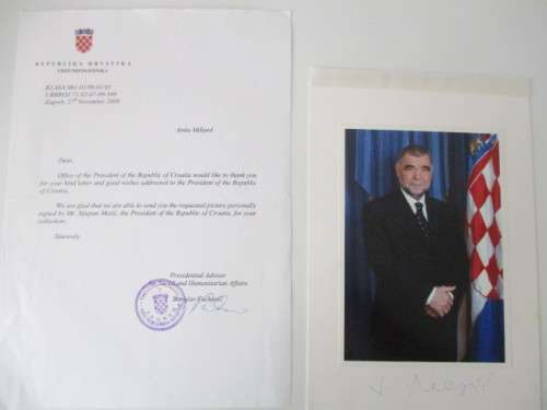 AUTOGRAPHED / SIGNED -  STJEPAN MESIC FORMER PRESIDENT OF CROATIA