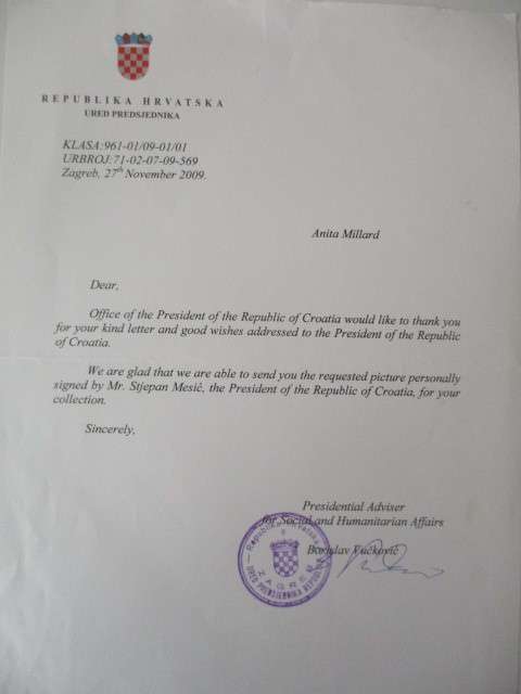 AUTOGRAPHED / SIGNED -  STJEPAN MESIC FORMER PRESIDENT OF CROATIA