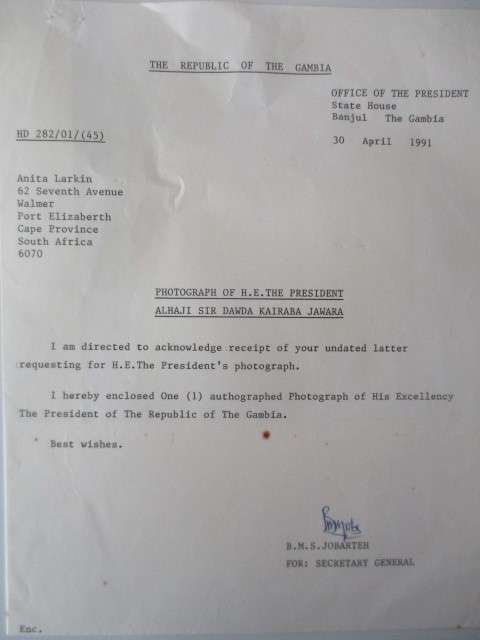 AUTOGRAPHED / SIGNED - DAWDA JAWARA PAST PRESIDENT OF GAMBIA