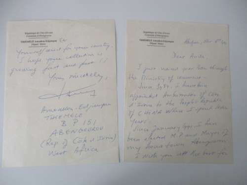 HAND WRITTEN LETTER FROM AMBASSODOR TO GERMANY  AND DIPLOMAT IVORY COAST  THIEMELE AMOAKON EDJAMPAN