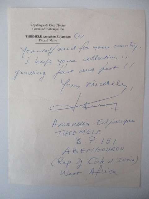 HAND WRITTEN LETTER FROM AMBASSODOR TO GERMANY  AND DIPLOMAT IVORY COAST  THIEMELE AMOAKON EDJAMPAN