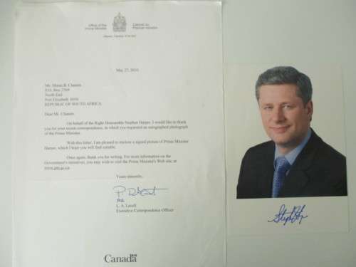 AUTOGRAPHED / SIGNED - STEPHEN HARPER FORMER PRIME MINISTER OF CANADA