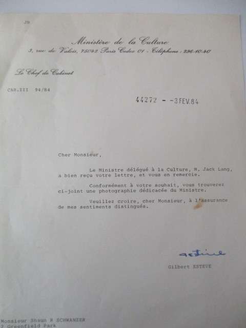 AUTOGRAPHED / SIGNED - JACK LANG FRENCH POLITICIAN
