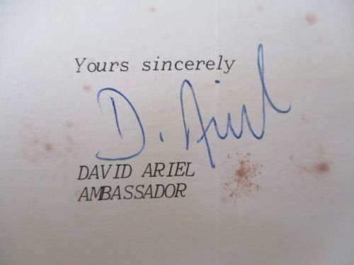 AUTOGRAPHED / SIGNED - DAVID ARIEL AMBASSADOR OF ISRAEL