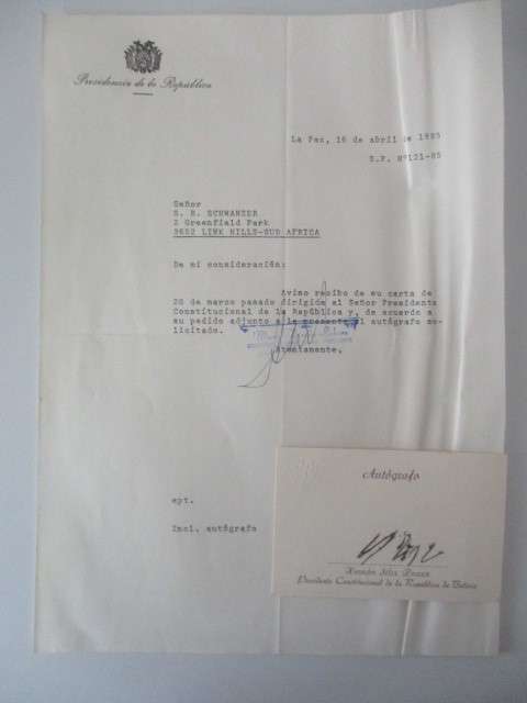AUTOGRAPHED / SIGNED - FORMER PRESIDENTS OF BOLIVIA X 2
