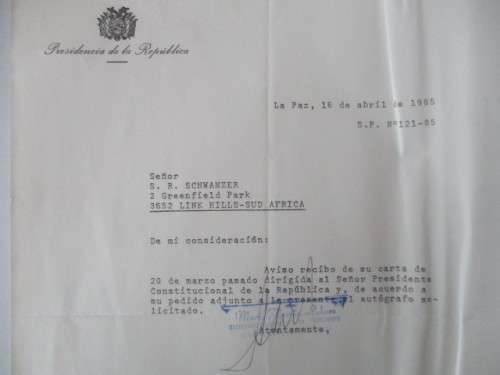 AUTOGRAPHED / SIGNED - FORMER PRESIDENTS OF BOLIVIA X 2