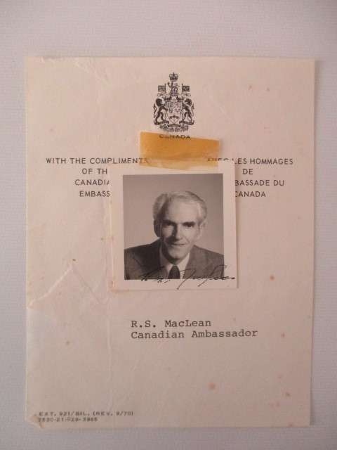 AUTOGRAPHED / SIGNED - R.S. MACLEAN CANADIAN AMBASSADOR