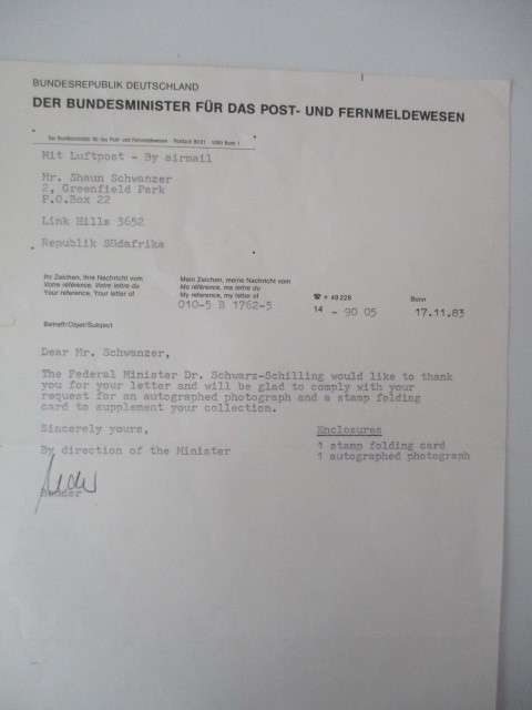 AUTOGRAPHED / SIGNED - DR. CHRISTIAN SCHWARZ-SCHILLING AND LETTER