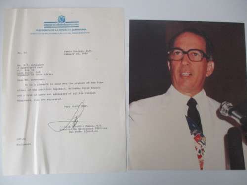 PHOTOGRAPH AND LETTER - FORMER PRESIDENT OF DOMINICAN REPUBLIC