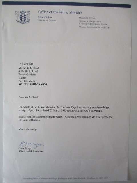 AUTOGRAPHED / SIGNED - RT HON JOHN KEY PRIME MINISTER OF NEW ZEALAND