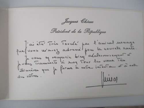 TWO PRINTED CHRISTMAS CARDS FROM PRESIDENT JACQUES CHIRAC AND MRS OF FRANCE