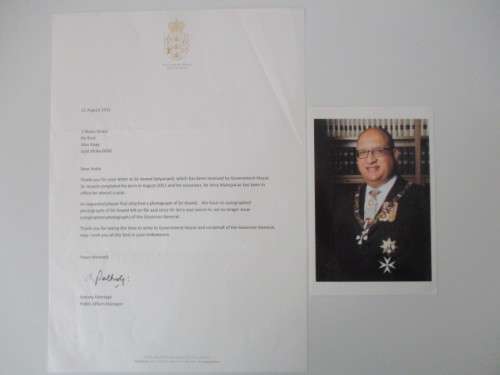 PHOTOGRAPH AND LETTER - SIR ANAND SATYANAND  GOVERNER GENERAL NEW ZEALAND