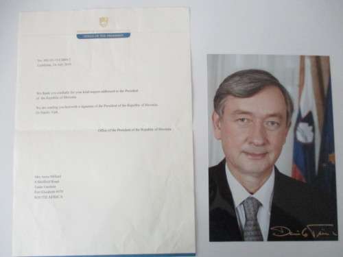 PRINTED  AUTOGRAPH  PRESIDENT  OF SLOVENIA  DR. DAMILO TURK AND LETTER