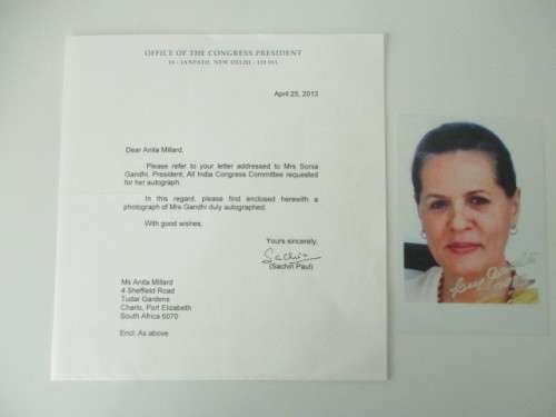 AUTOGRAPHED / SIGNED - SONJA GANDHI  - CONGRESS PRESIDENT INDIA LAST OF THE GANDHIS