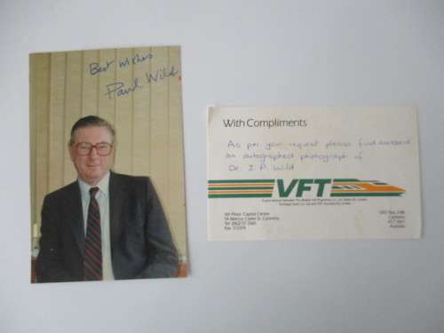 AUTOGRAPHED / SIGNED - DR. J.P. WILD  SCIENTIST AUSTRALIAN