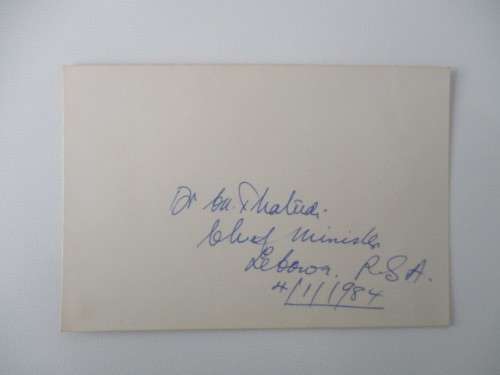 AUTOGRAPHED / SIGNED - DR . CEDRIC PHATUDI  - PRESIDENT OF LEBOWA 1984