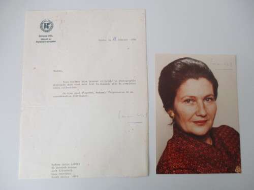 AUTOGRAPHED / SIGNED - SIMONE VEIL - 12TH  PRESIDENT OF FRANCE AND LETTER