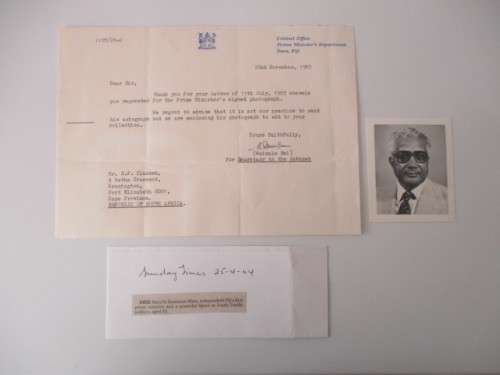 AUTOGRAPHED / SIGNED - PHOTOGRAPH PRIME MINISTER OF FIJI - RATU SIR KAMISESE MARA