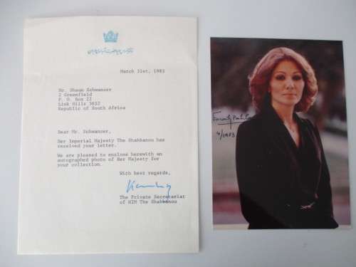AUTOGRAPHED / SIGNED -  FARAH PAHLAVI EMPRESS  AND QUEEN OF IRAN 1981 AND 1983
