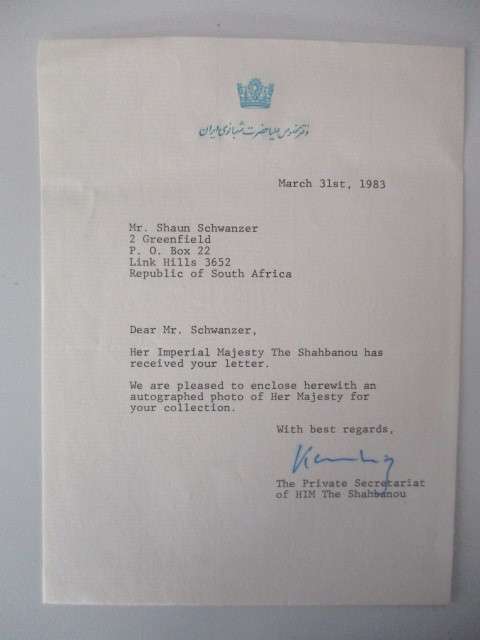 AUTOGRAPHED / SIGNED -  FARAH PAHLAVI EMPRESS  AND QUEEN OF IRAN 1981 AND 1983