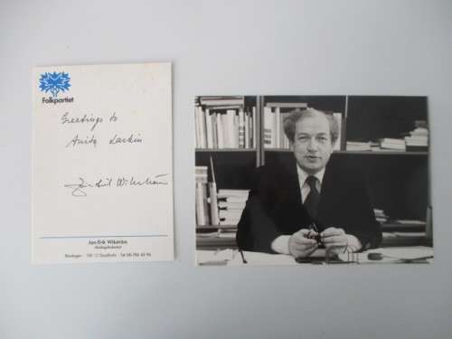 AUTOGRAPHED / SIGNED - JAN-ERIK WIKSTROM SWEDISH PUBLISHER  AND POLITICIAN