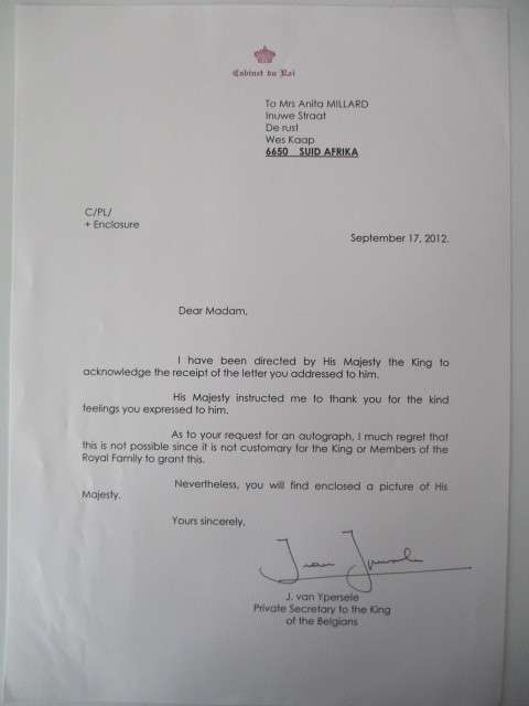 PHOTOGRAPH OF THE KING OF BELGIUM AND LETTER