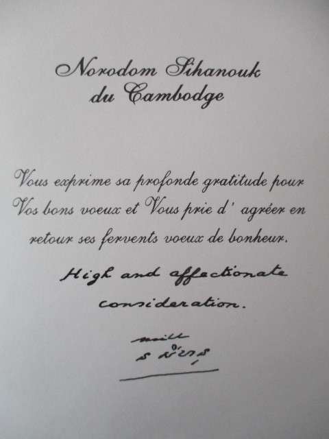 AUTOGRAPHED / SIGNED -  NORODOM SIHANOUK THE KING FATHER OF CAMBODIA