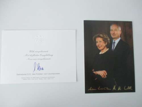 PRINTED AUTOGRAPHS KING AND QUEEN OF LIECHTENSTEIN