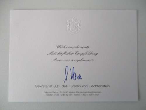 PRINTED AUTOGRAPHS KING AND QUEEN OF LIECHTENSTEIN