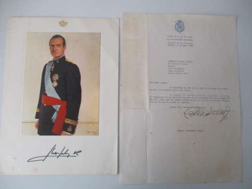 PRINTED AUTOGRAPH KING CARLOS JUAN OF SPAIN AND LETTER A4 SIZE