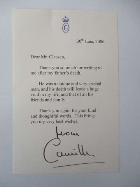 AUTOGRAPHED / SIGNED -  THANK YOU CARD -  CAMILLA QUEEN CONSORT OF ENGLAND RARE!!!!!