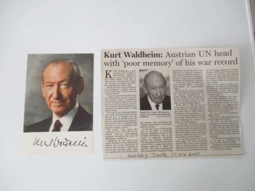 AUTOGRAPHED / SIGNED - KURT WALDHEIM - FORMER SECRETARY  GENERAL UNITED NATIONS