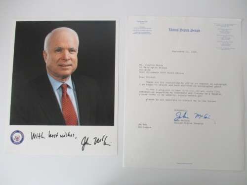 AUTOGRAPHED / SIGNED  - LETTER JOHN MCCAIN  AND PHOTOGRAPH