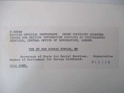 AUTOGRAPHED / SIGNED - NORMAN FOWLER HOUSE OF LORDS SECRETARY OF STATE UK