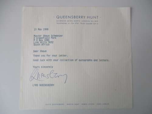 AUTOGRAPHED / SIGNED  LORD QUEENSBERRY