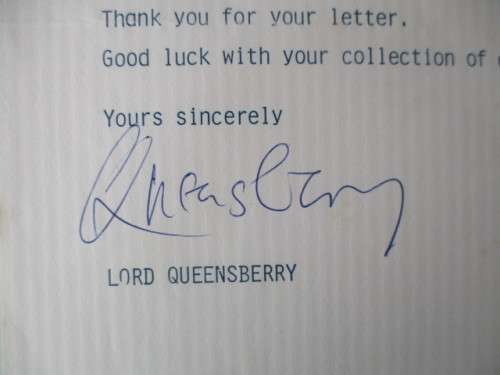 AUTOGRAPHED / SIGNED  LORD QUEENSBERRY