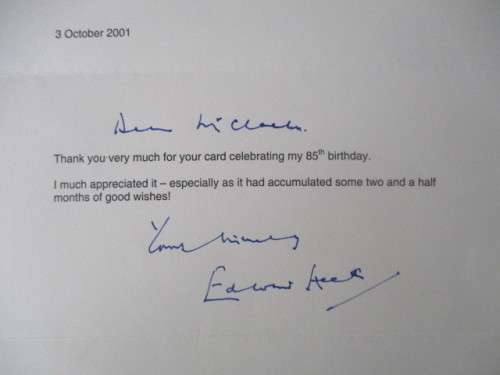 AUTOGRAPHED / SIGNED - FORMER PRIME MINISTER OF ENGLAND SIR EDWARD HEATH