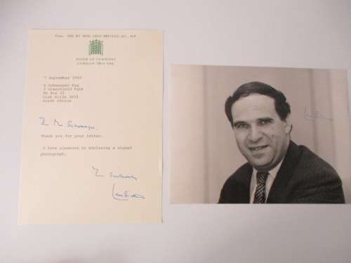 AUTOGRAPHED / SIGNED - RT HON. LEON BRITTAN  AND LETTER