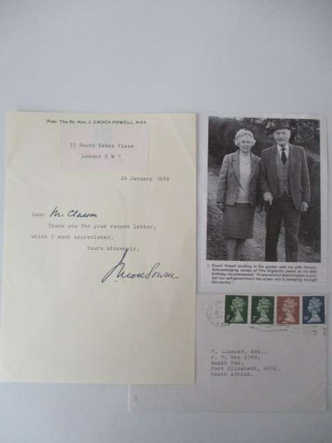 AUTOGRAPHED / SIGNED - RT HON. ENOCH POWELL  UK POLITICIAN