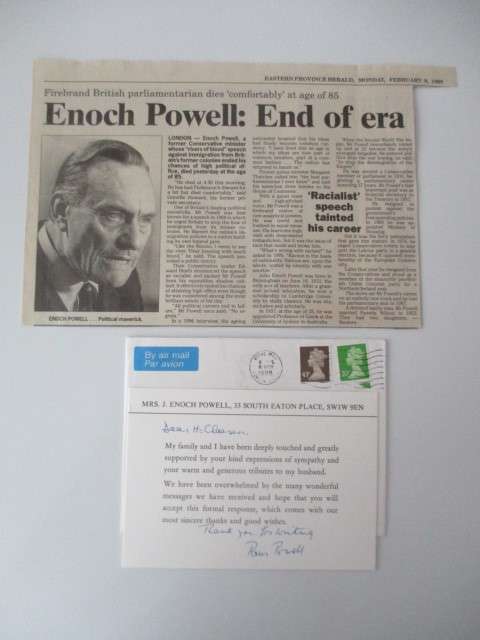AUTOGRAPHED /SIGNED MRS PAM POWELL  THANK YOU CARD