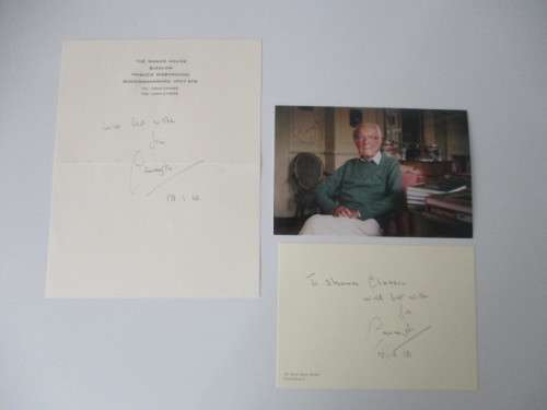 AUTOGRAPHED / SIGNED - LORD CARRINGTON  CARD NOTE AND PHOTOGRAPH
