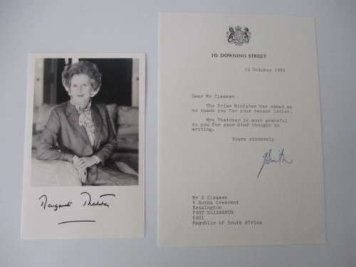 PRINTED AUTOGRAPH AND LETTER - MARGARET THATCHER FORMER UK PRIME MINISTER
