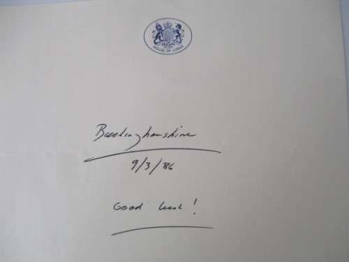 AUTOGRAPHED / SIGNED - LORD BUCKLING OF HAMSHIRE 1986