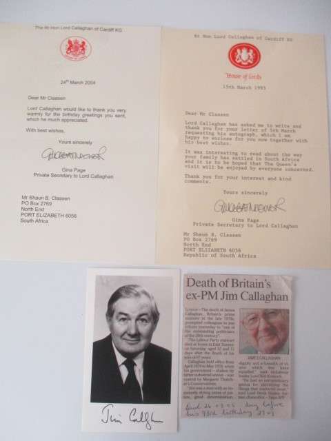 AUTOGRAPHED / SIGNED - LORD CALLAGHAN FORMER PRIME MINISTER OF ENGLAND